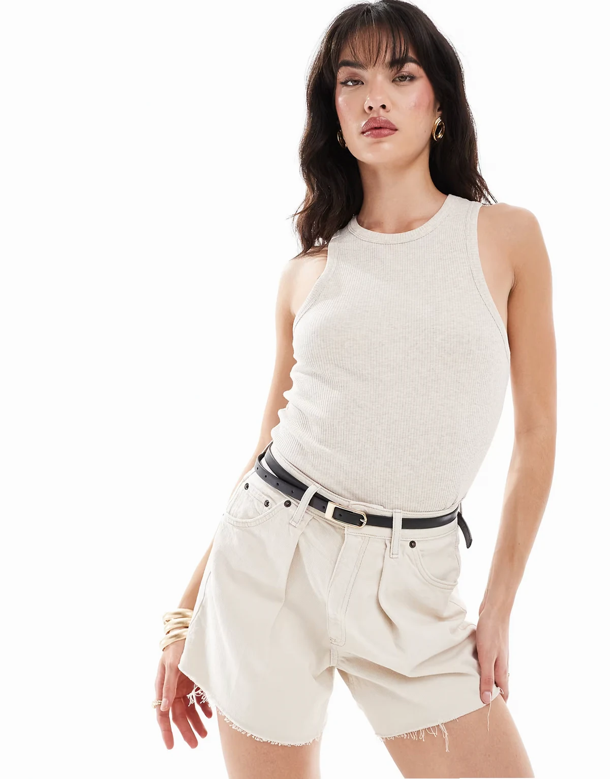 ribbed tank top in cream