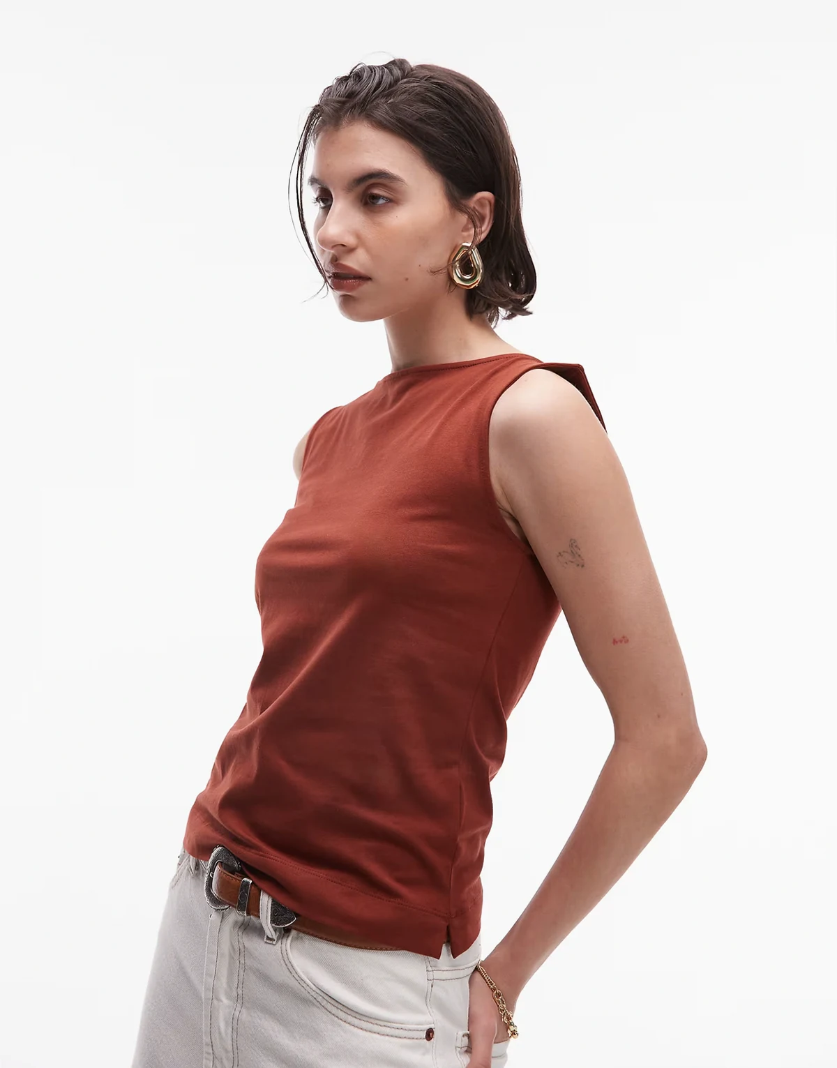 – Jersey-Tanktop in Rostrot mit U-Boot-Ausschnitt