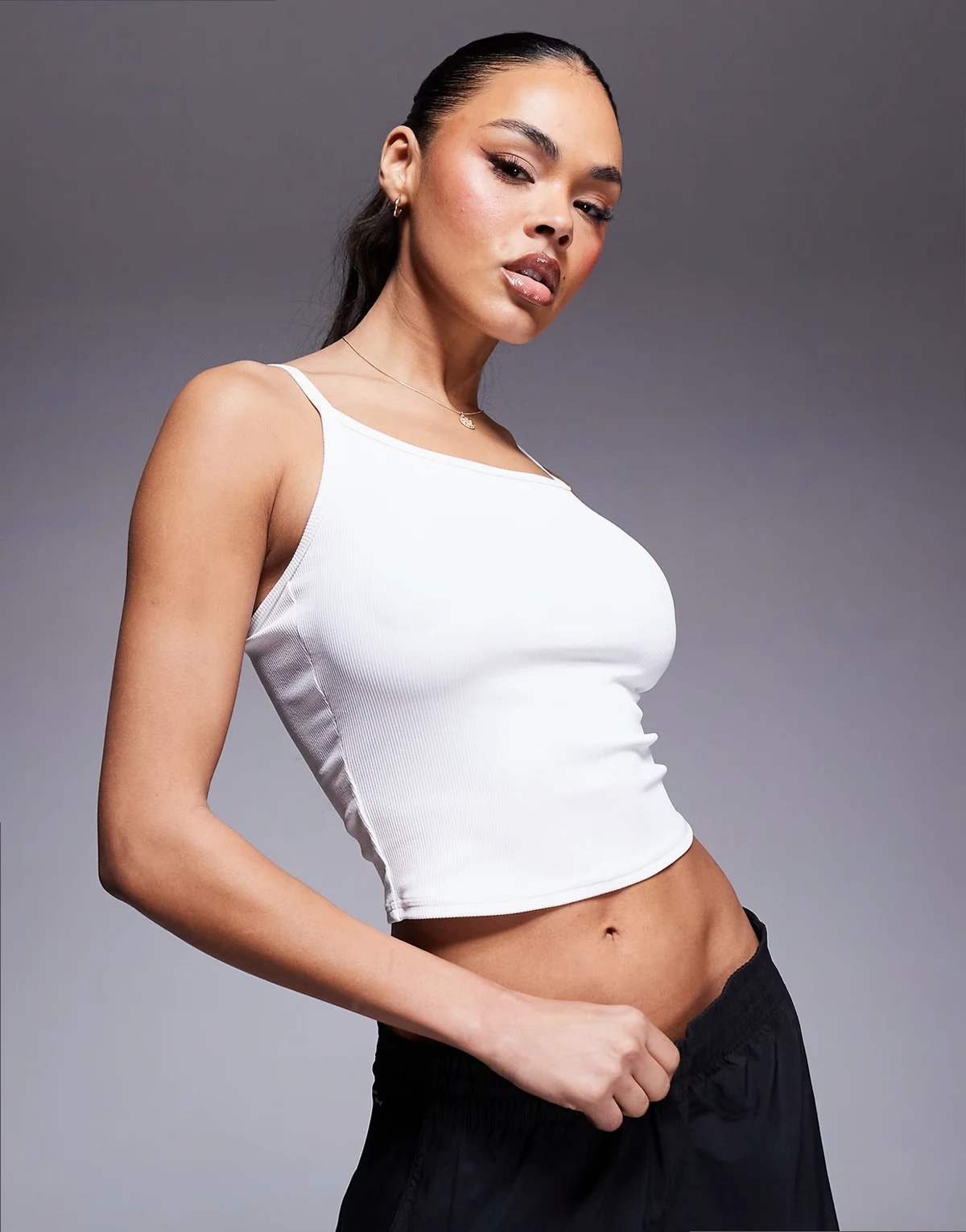 strappy ribbed cami active tank top in white