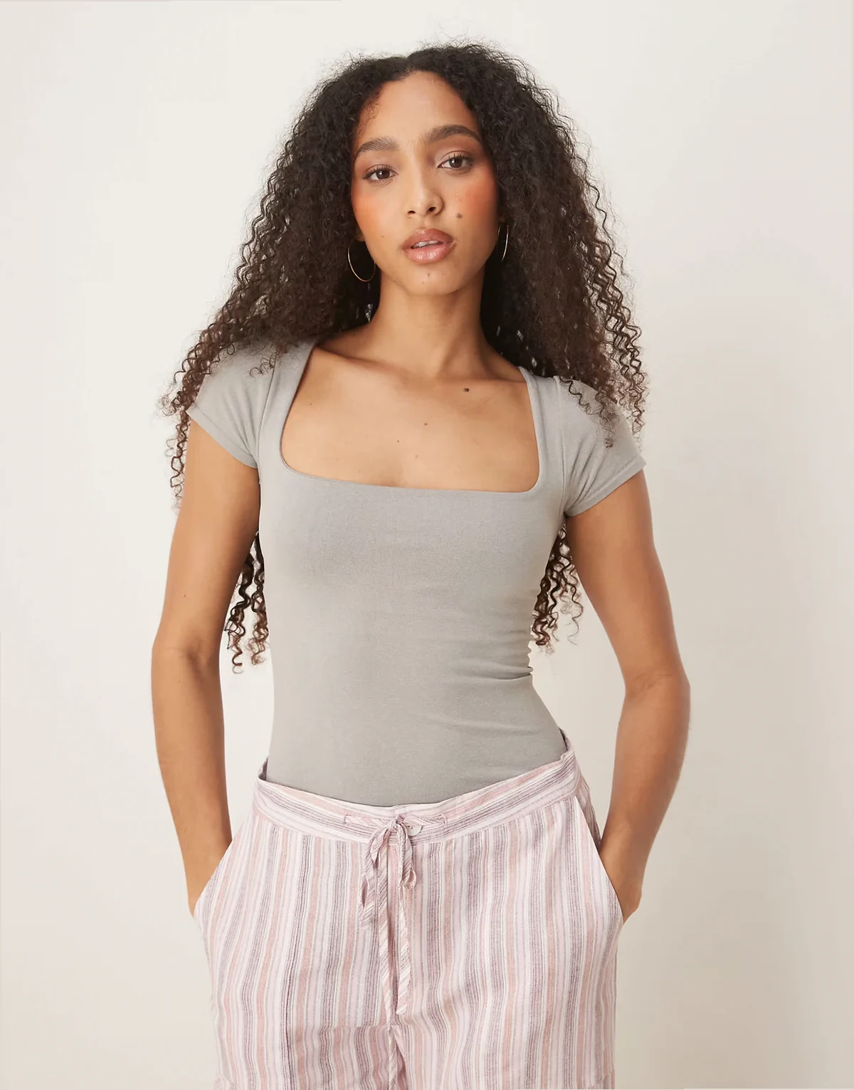 clean lines square neck baby tshirt in gray