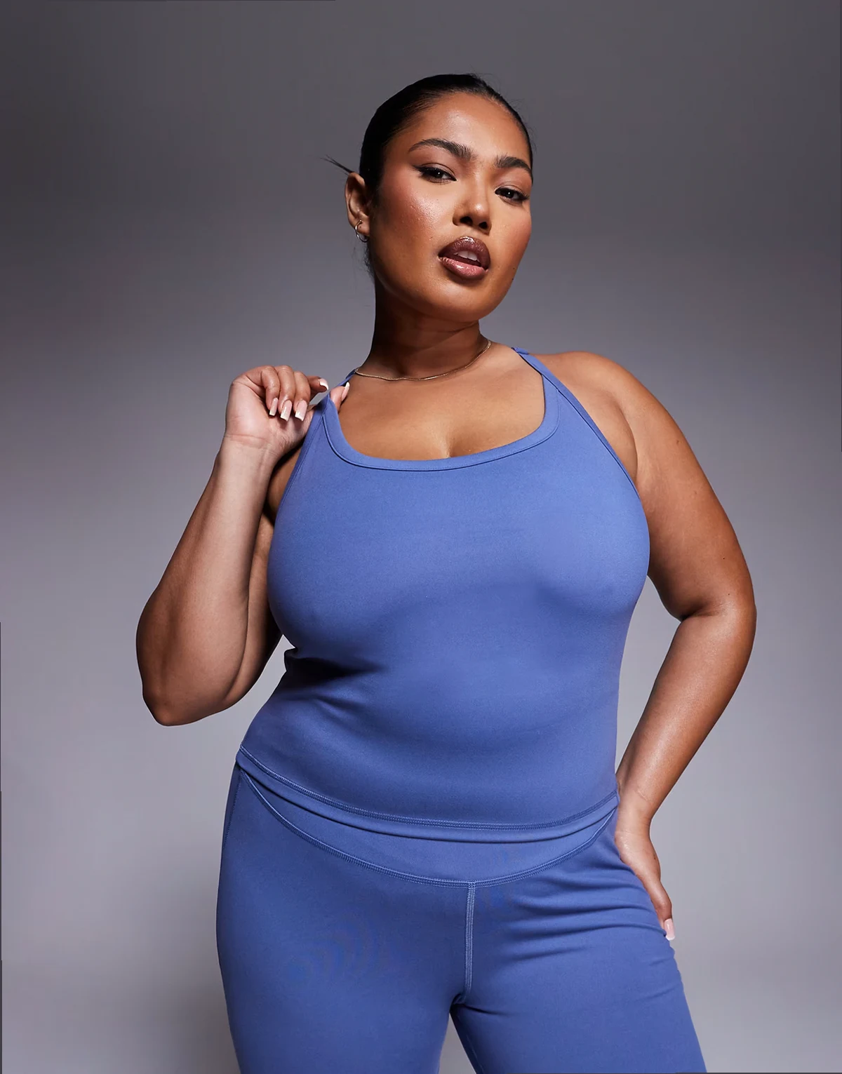 Curve Icon soft touch yoga cami with inner bra and adjustable straps in china blue