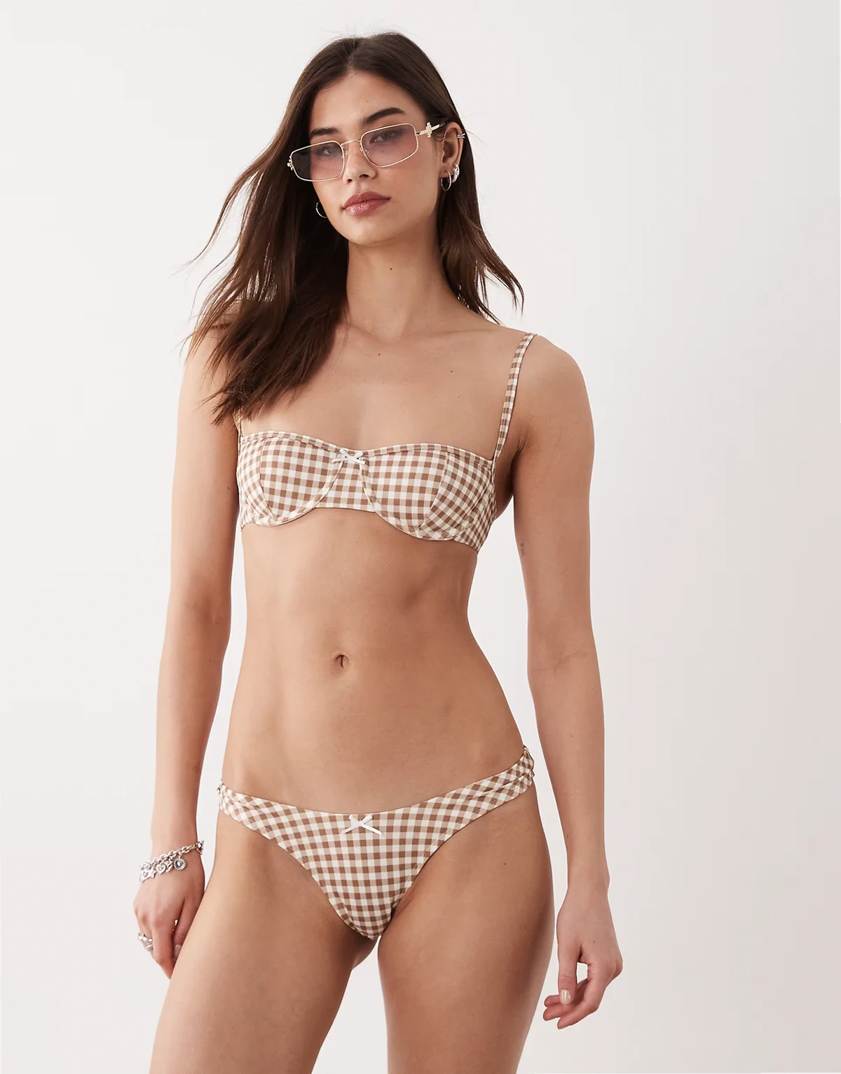 gingham underwire bikini top in brown
