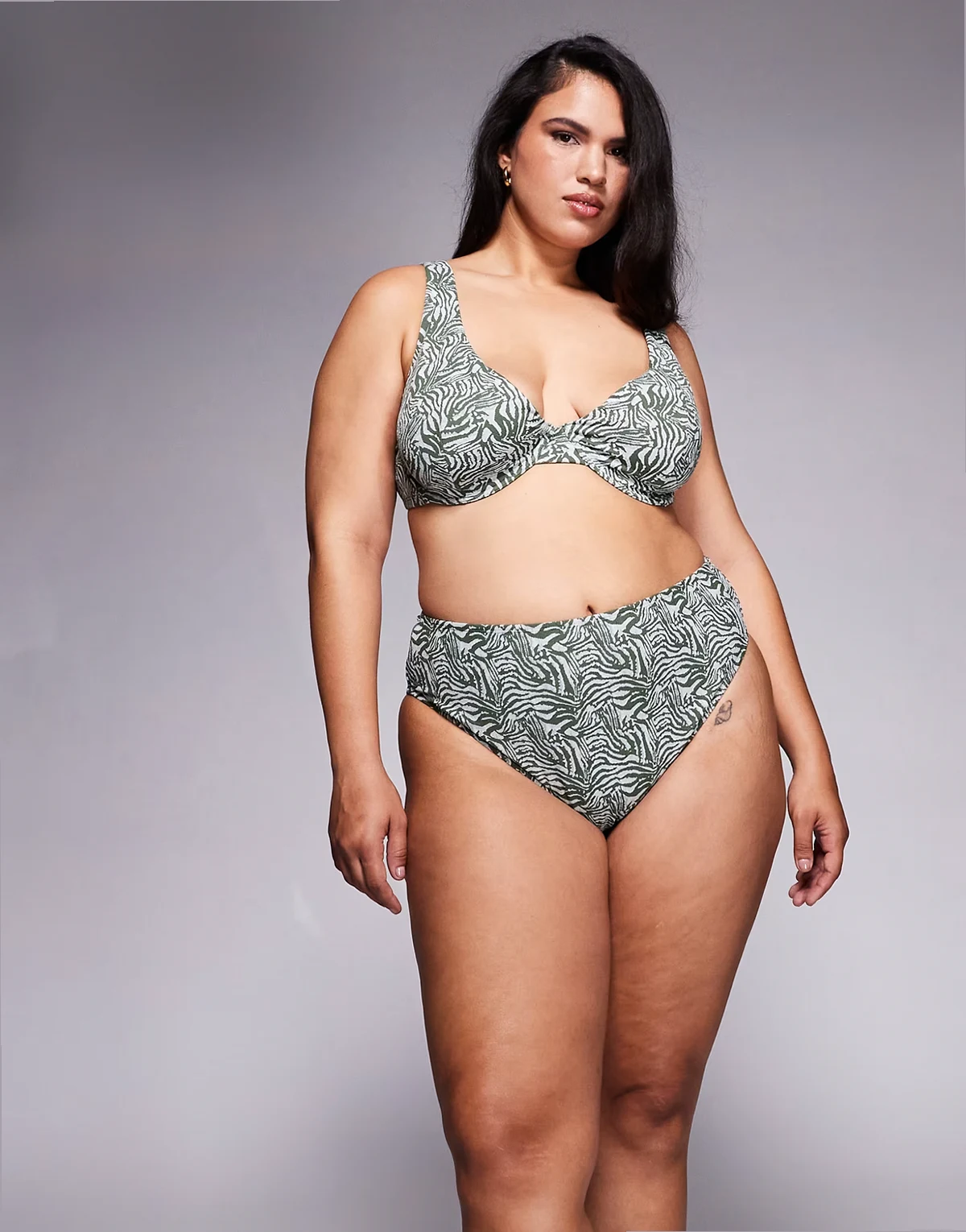ASOS DESIGN Curve Jacqueline Azores jacquard high leg high waist bikini bottom in contrast animal