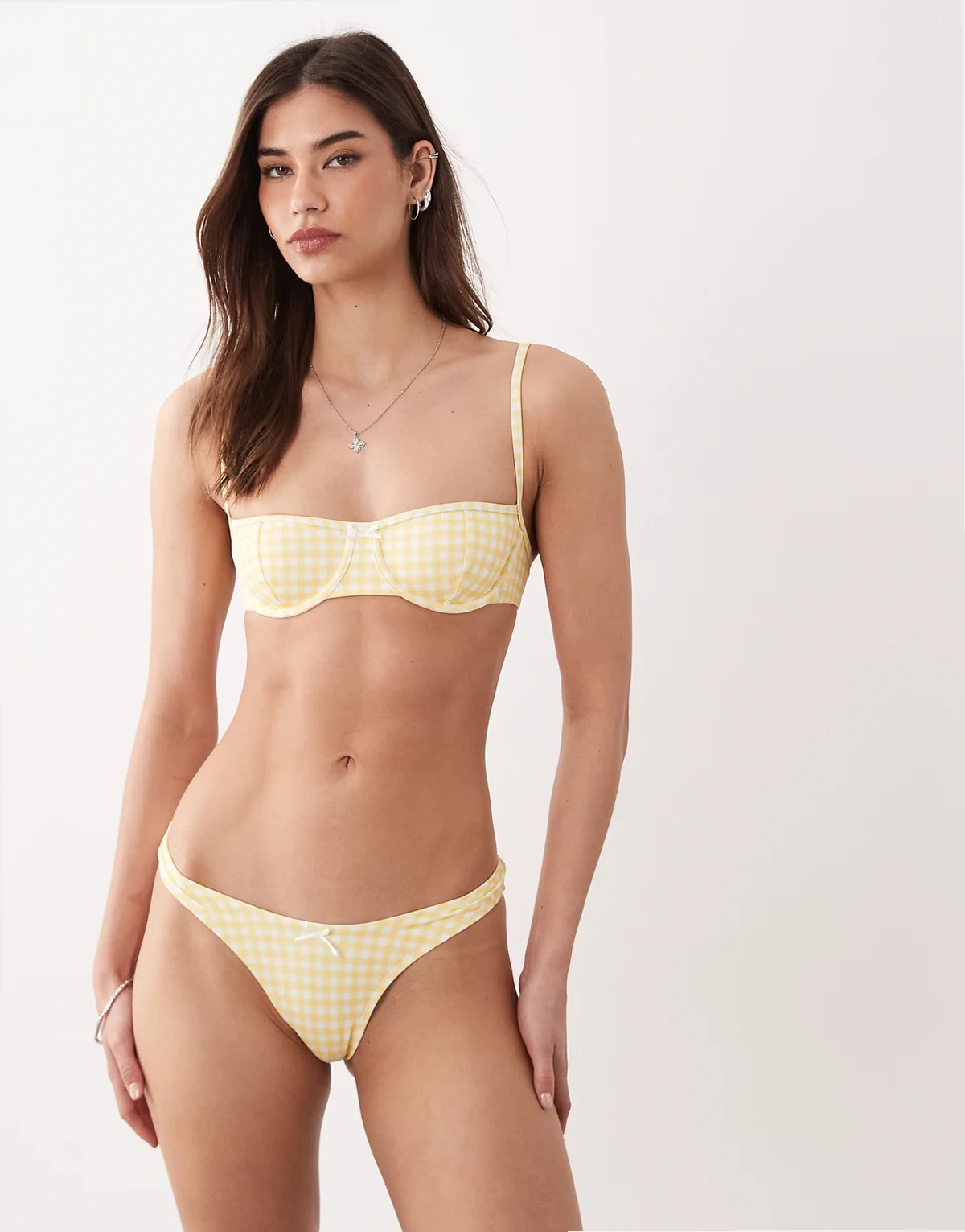 gingham high leg bikini bottoms in light yellow