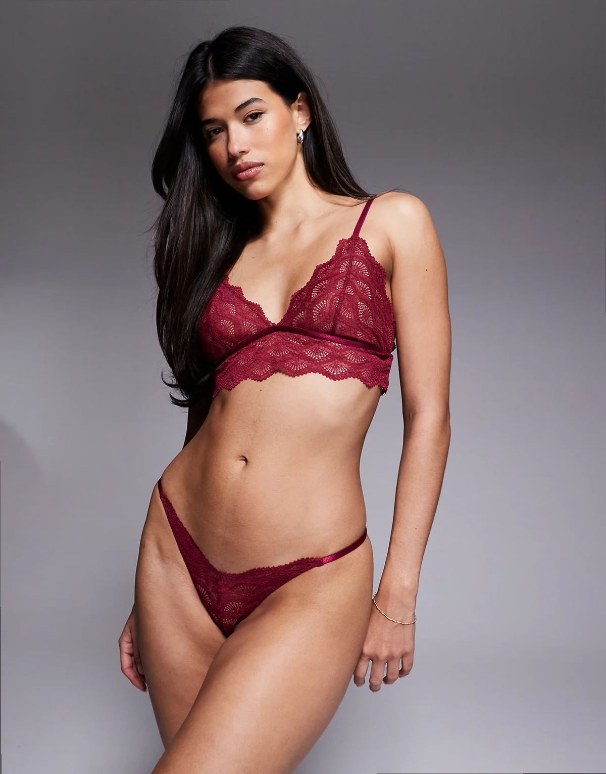 Bryn lace longline bralette in burgundy