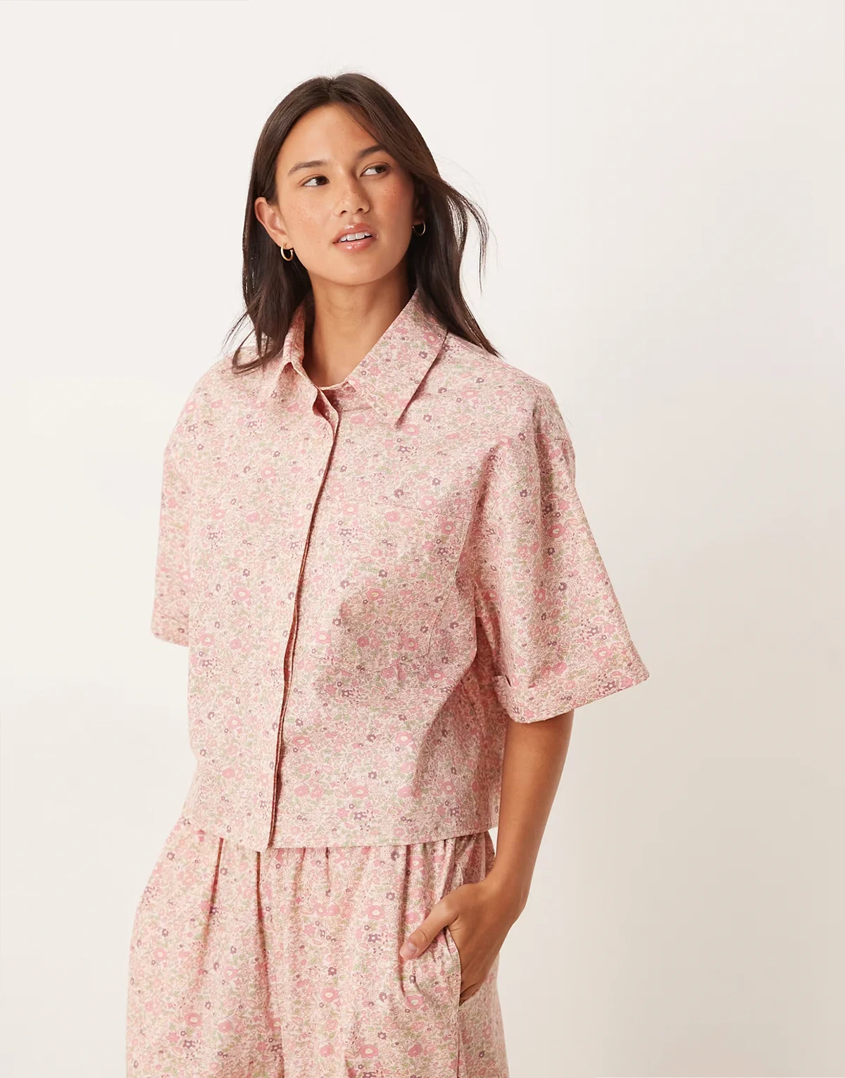 Georgie mix & match woven shirt in vintage ditsy print