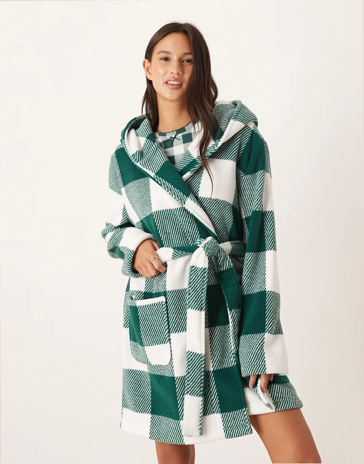 microfleece mini robe in gingham print