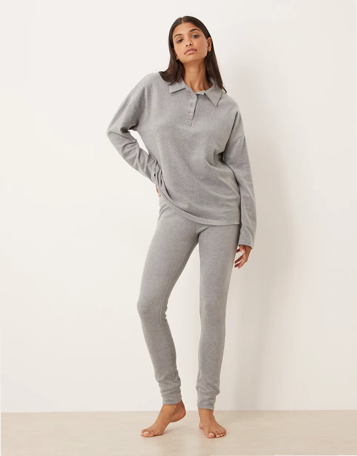 lounge mix & match lightweight fleece leggings in light gray