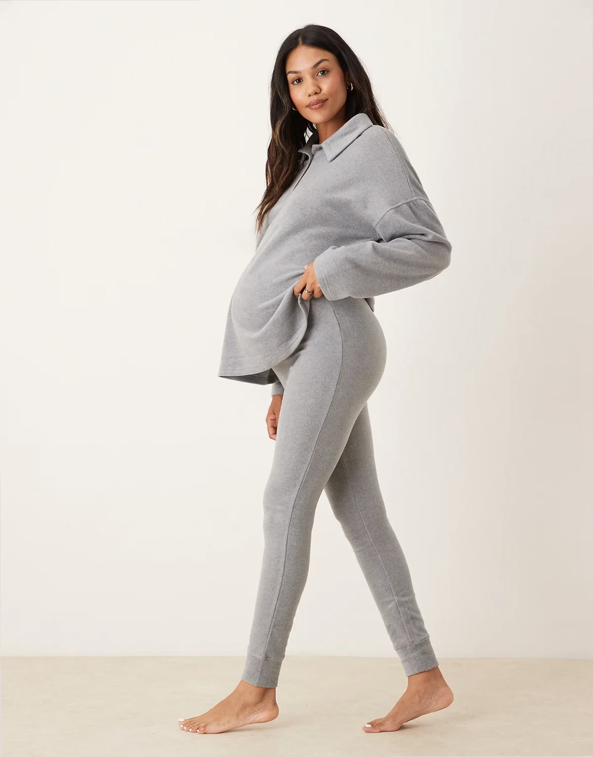 ASOS DESIGN Maternity lounge mix & match lightweight fleece legging in light gray
