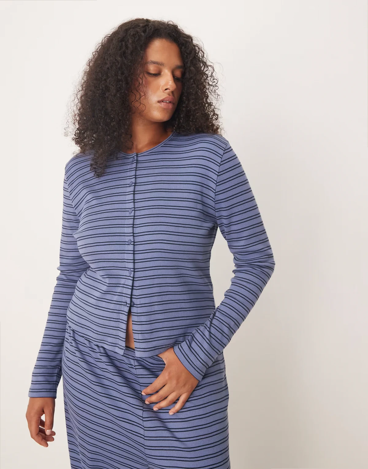 ASOS DESIGN Curve ribbed cardigan in navy stripes