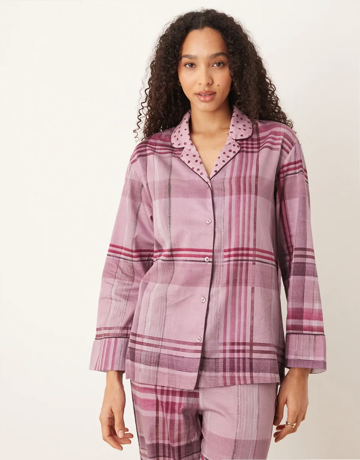 100% cotton plaid pyjama shirt in pink