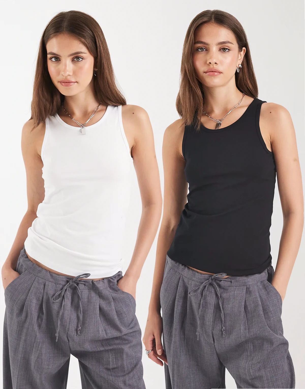 2 pack racer tank top in black and white