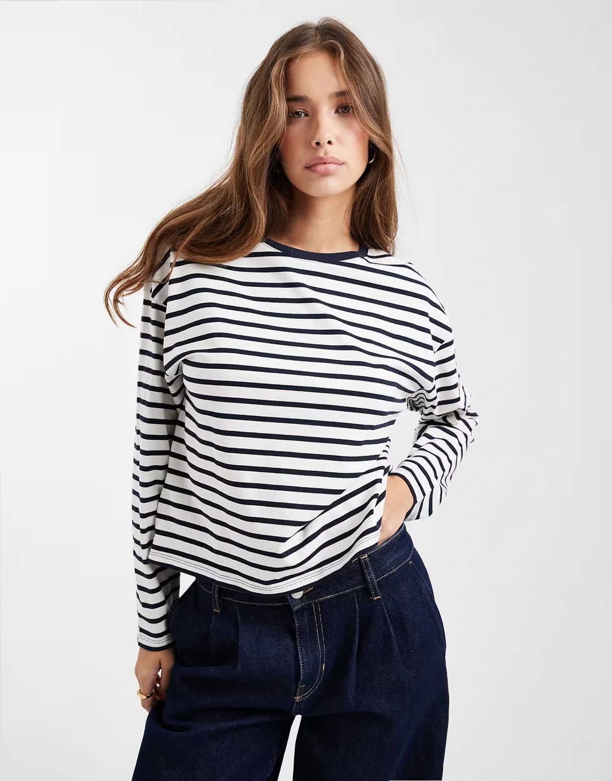 Teen crew neck top in navy stripe