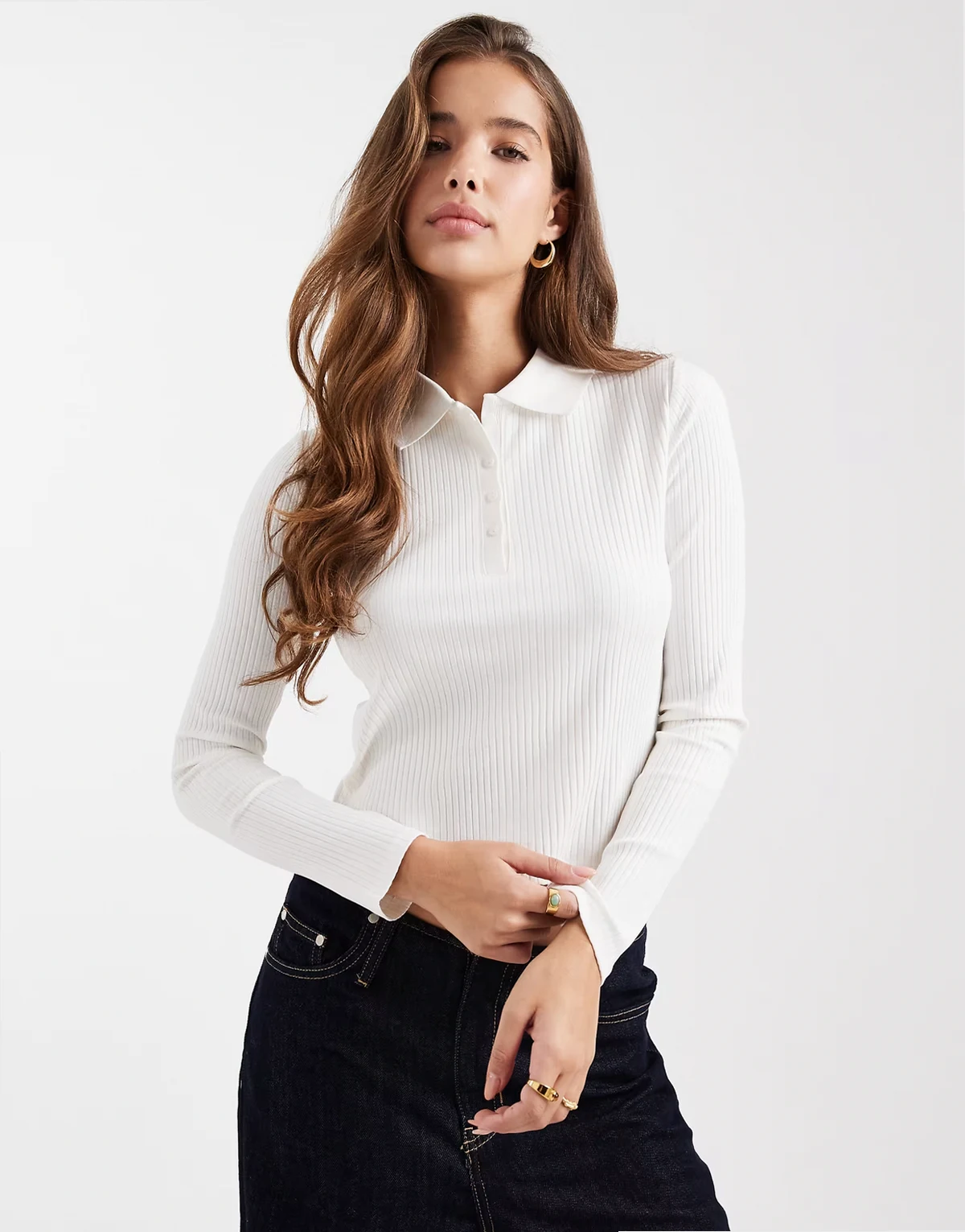 Teen collar detail top in ecru