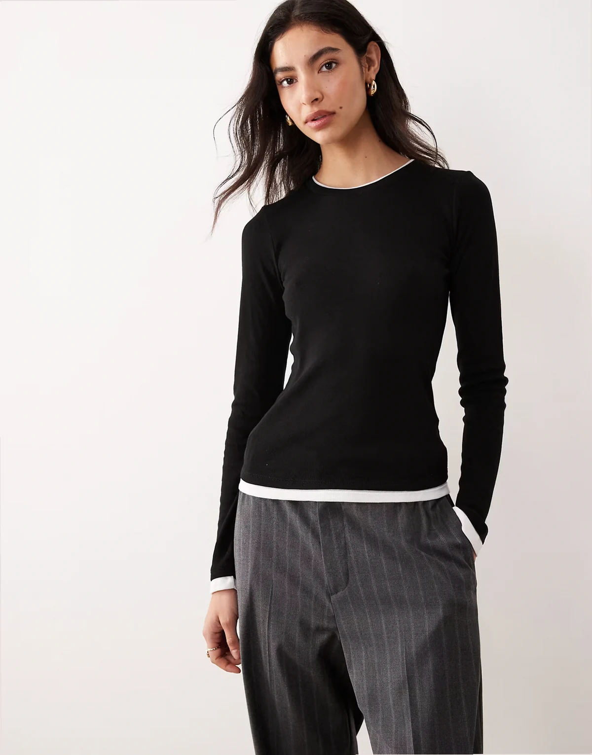 double layer long sleeve tee in black