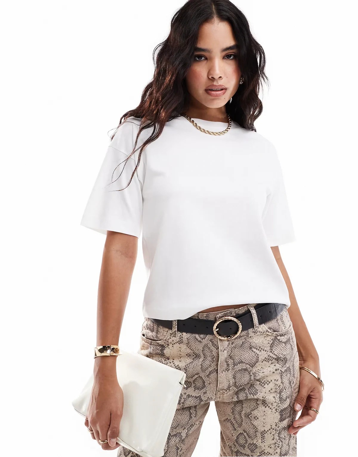 fitted wide sleeve t-shirt in white