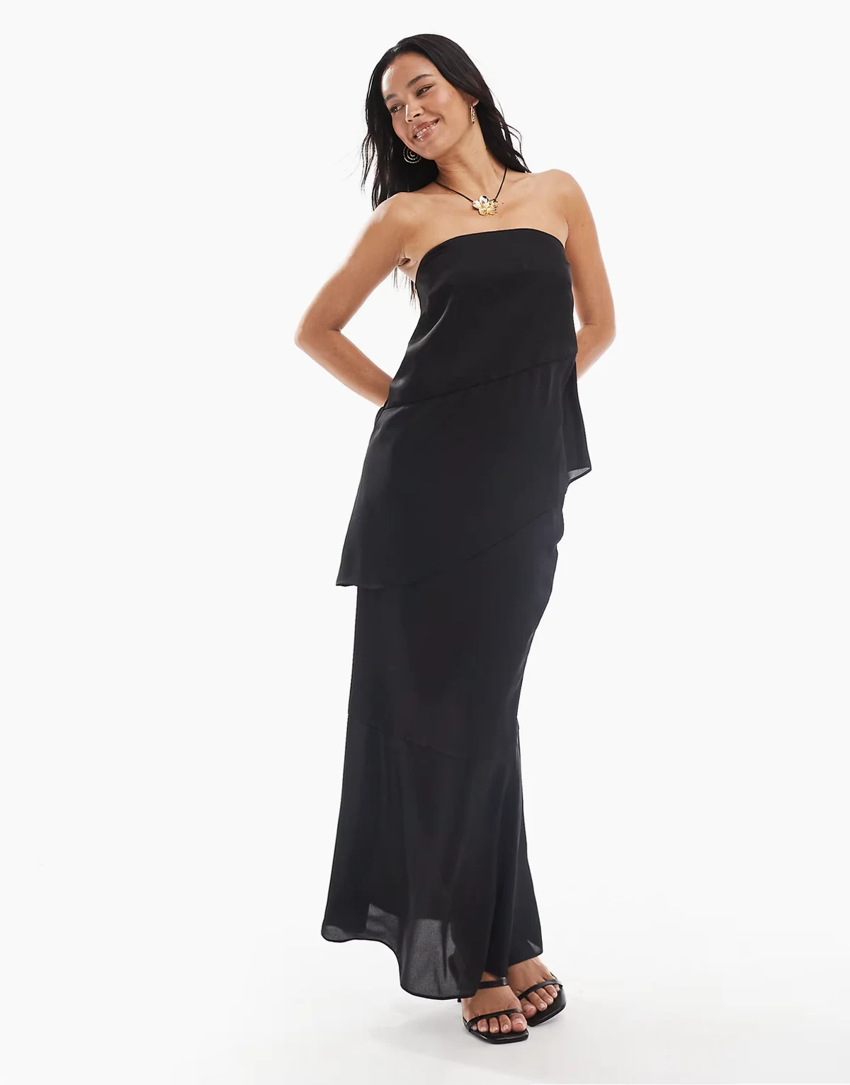 chiffon sheer hem maxi skirt in black - part of a set