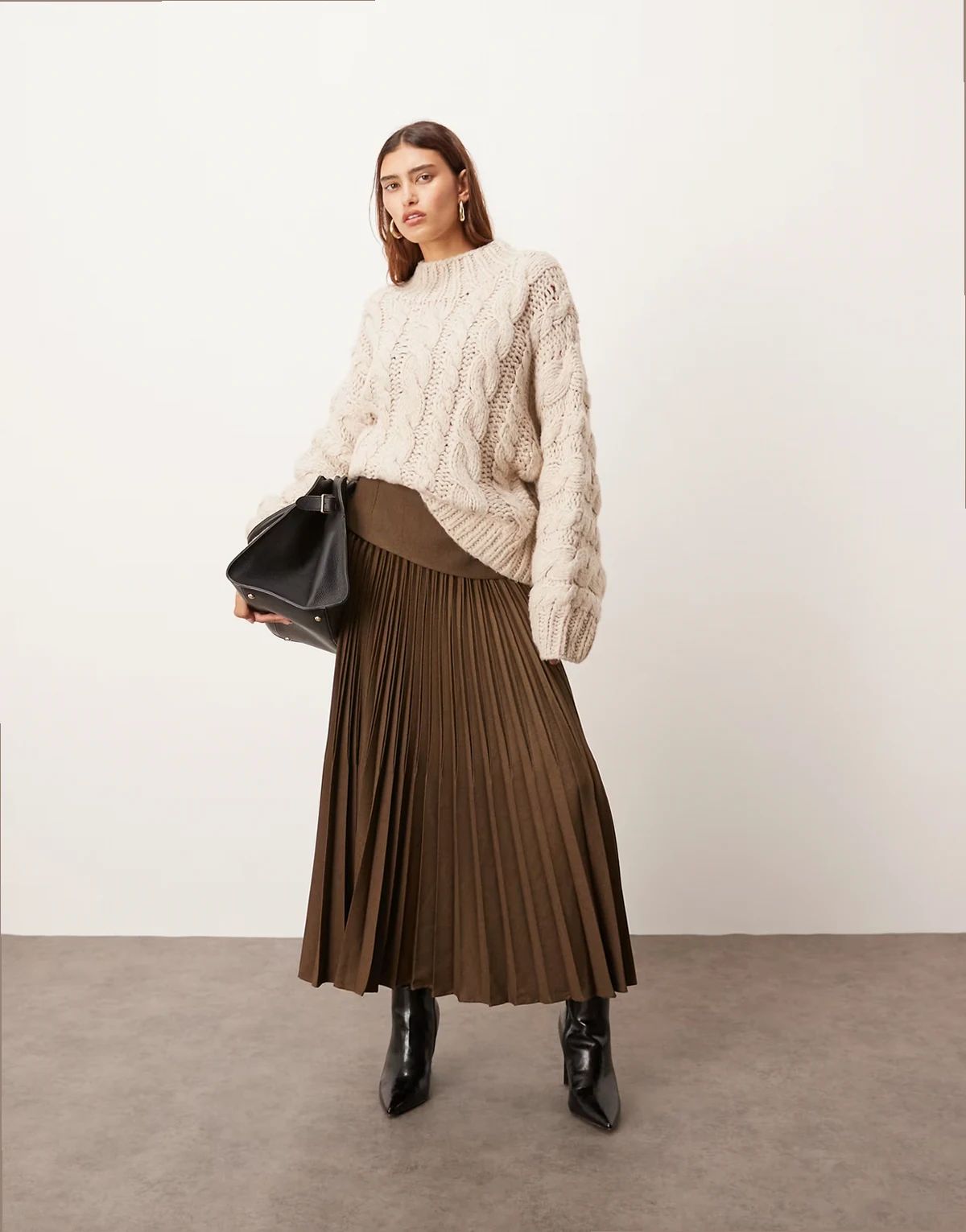 – Elegancka plisowana spódnica maxi premium w kolorze czekoladowym