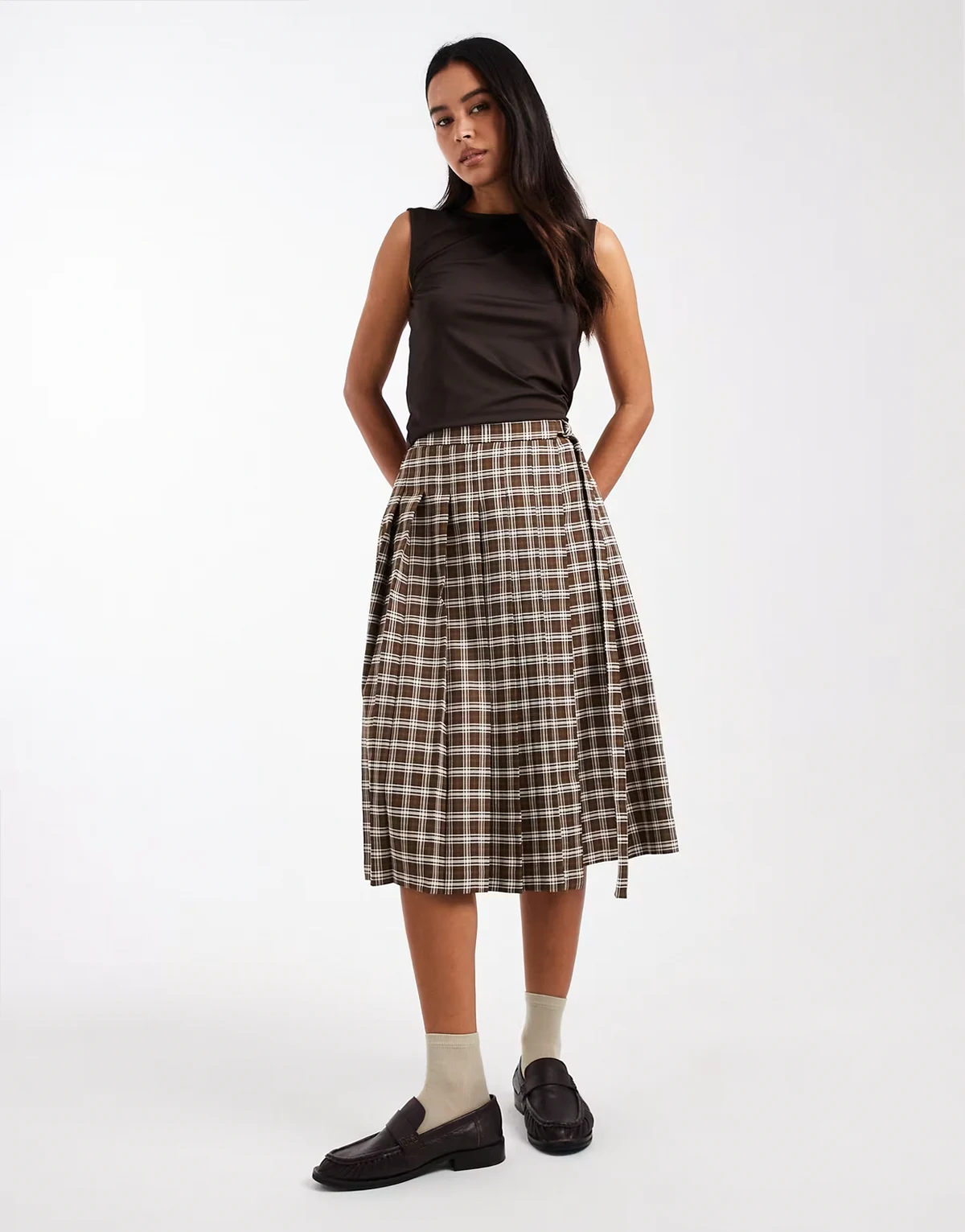 – Eleganter Midi-Faltenrock mit Karomuster