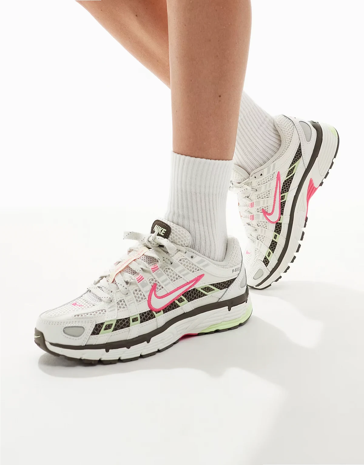 P-6000 sneakers in off white, pink and green
