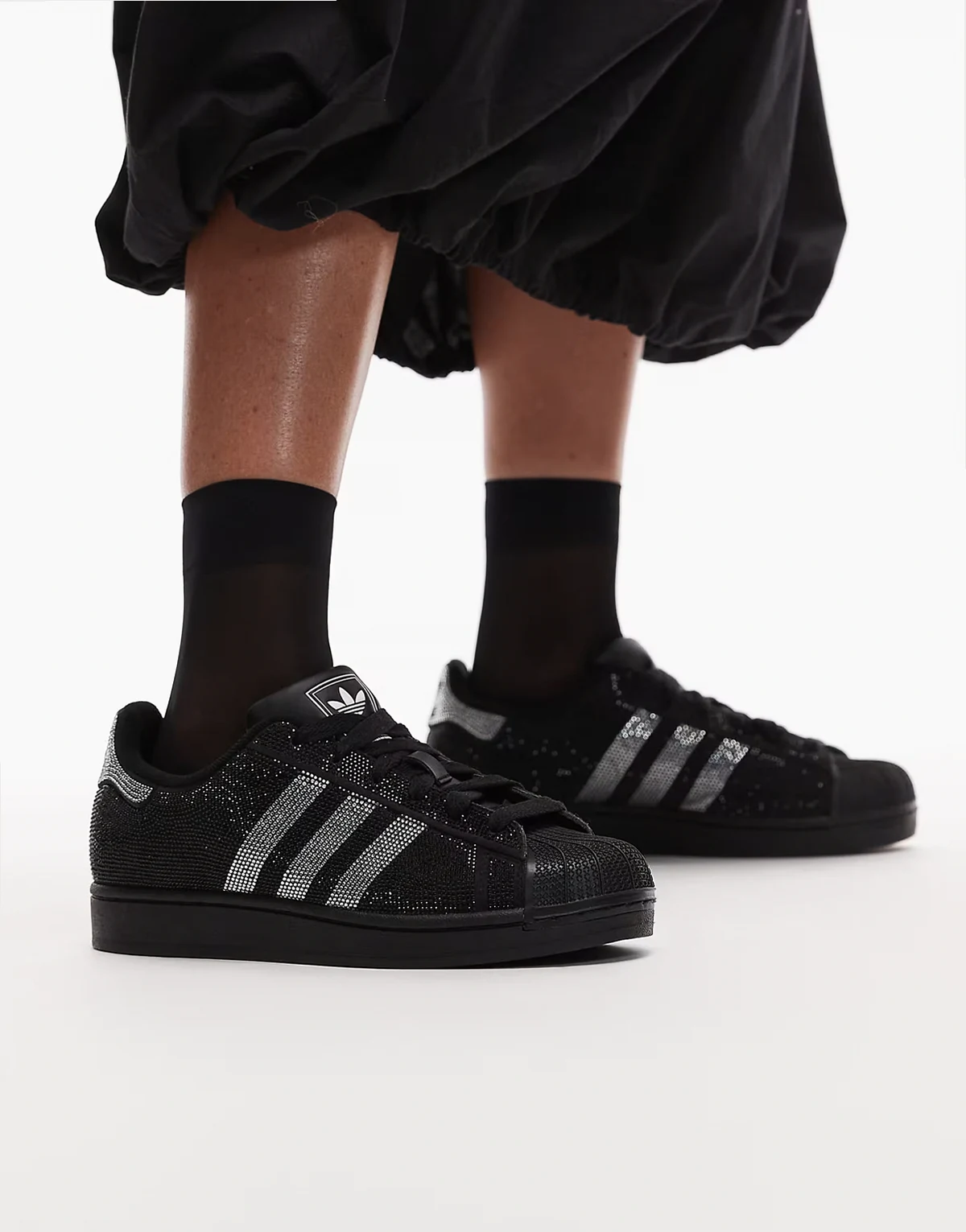 Superstar II sneakers in black and silver dimantes