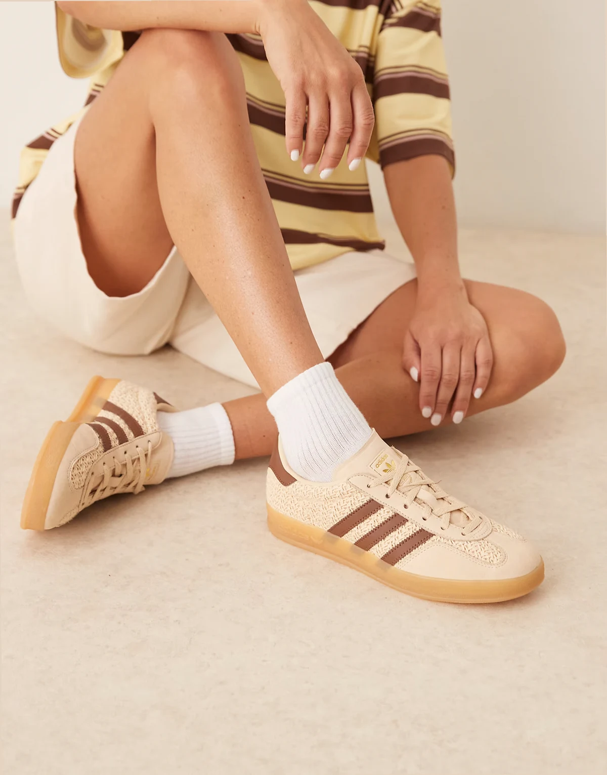 Gazelle Indoor crochet sneakers in beige and brown