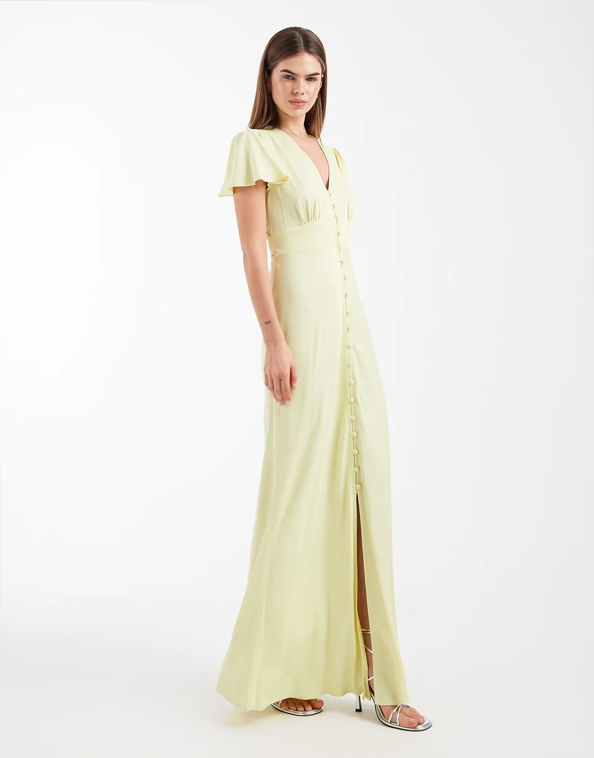 – Bridesmaid – Maxikleid in Zitronengelb mit Knopfleiste