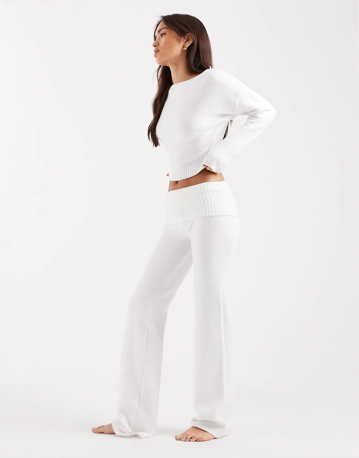 lounge fold over waist fluffy pants in coconut milk