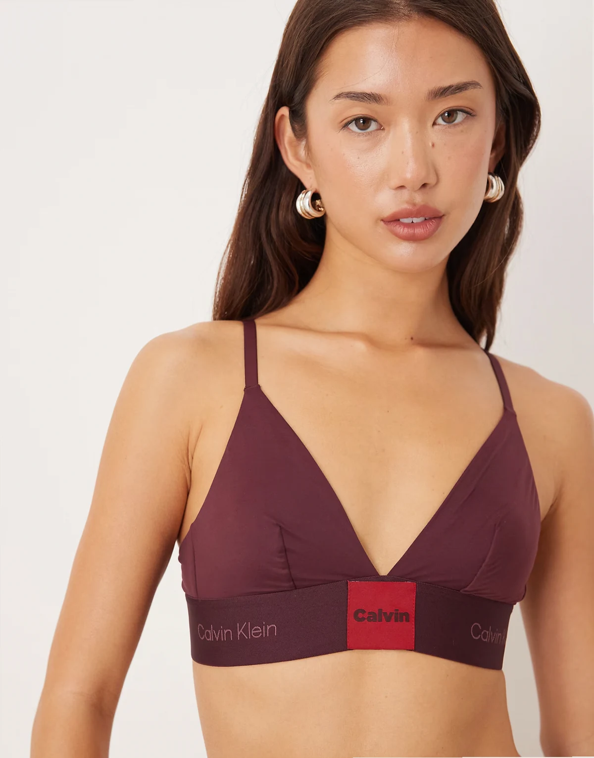 Modern logo patch bralette in burgundy