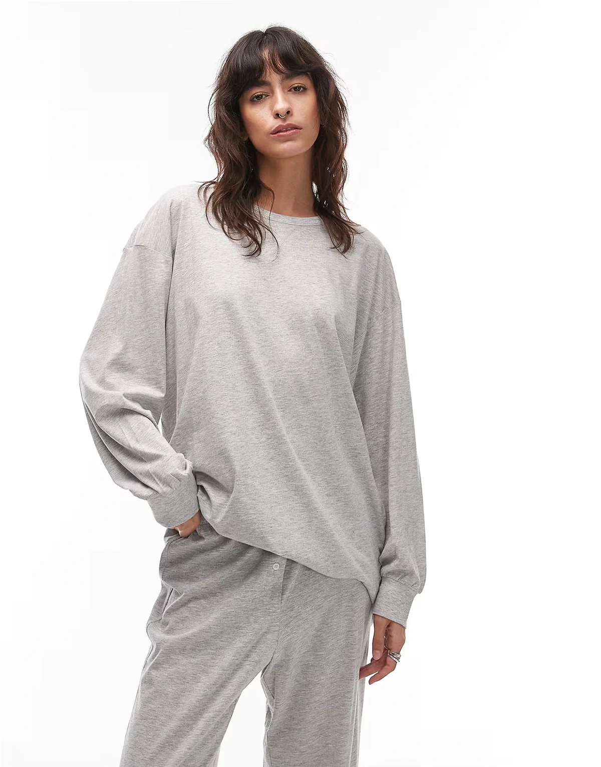 mix and match pure cotton lounge soft long sleeve pajama top in heather gray