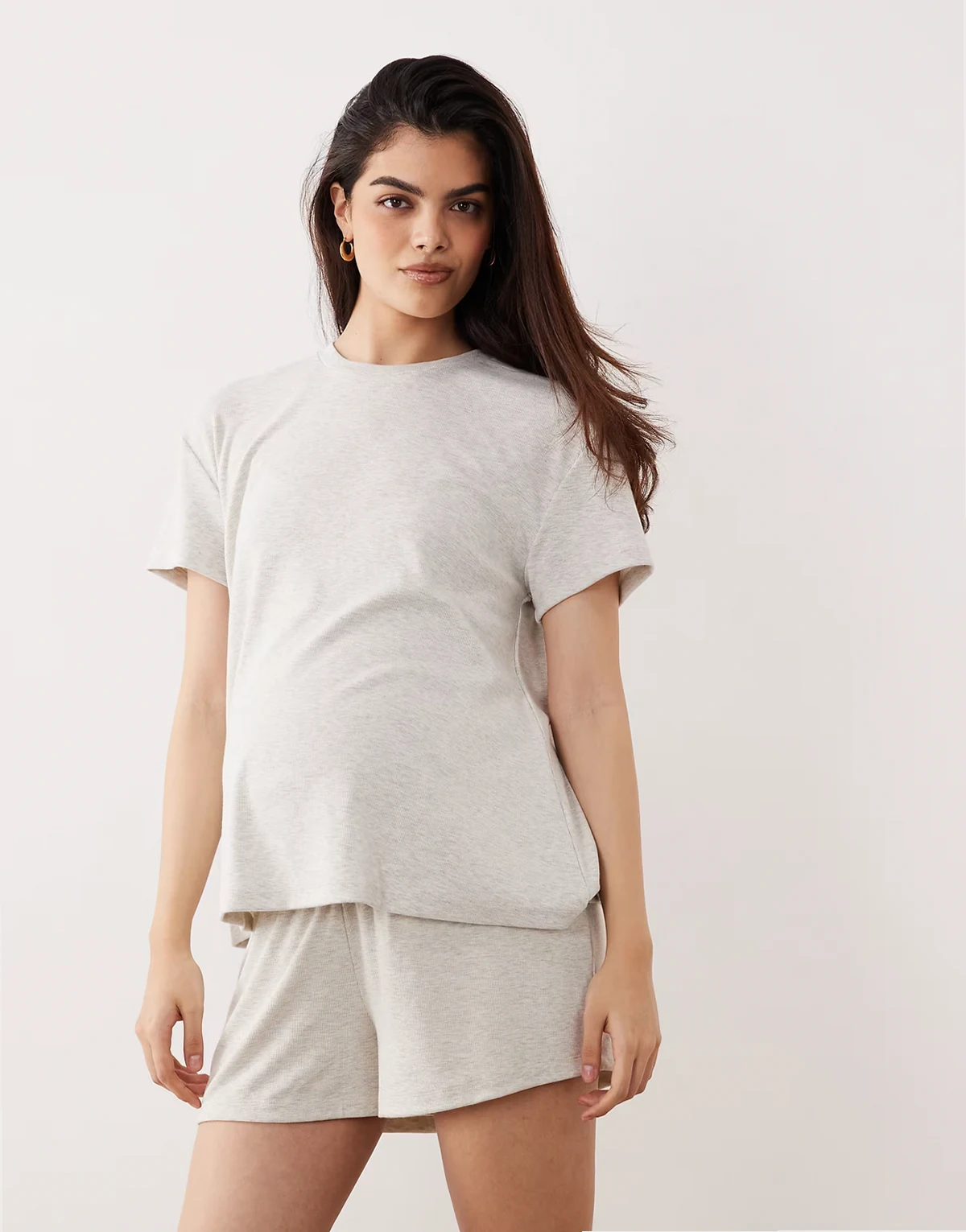 ASOS DESIGN Maternity mix & match oversized pajama tee with side split in oatmeal rib