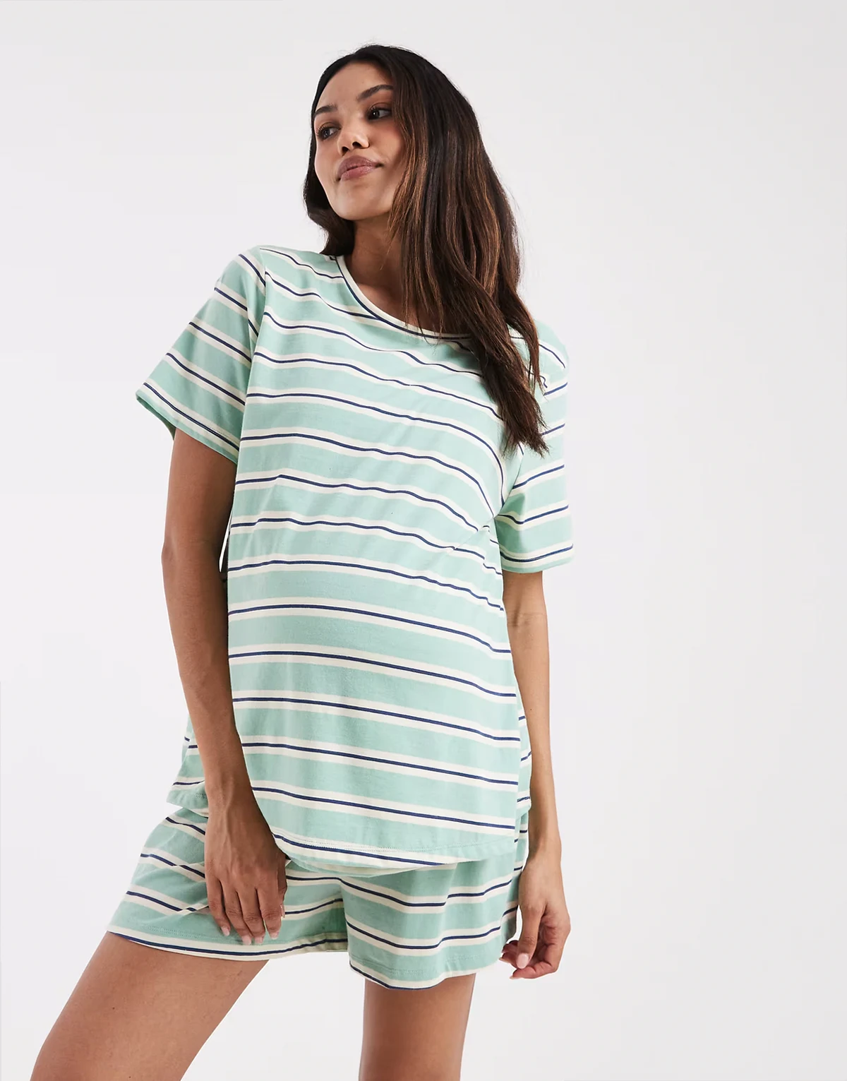 ASOS DESIGN Maternity mix & match pajama tee in sage & blue stripes