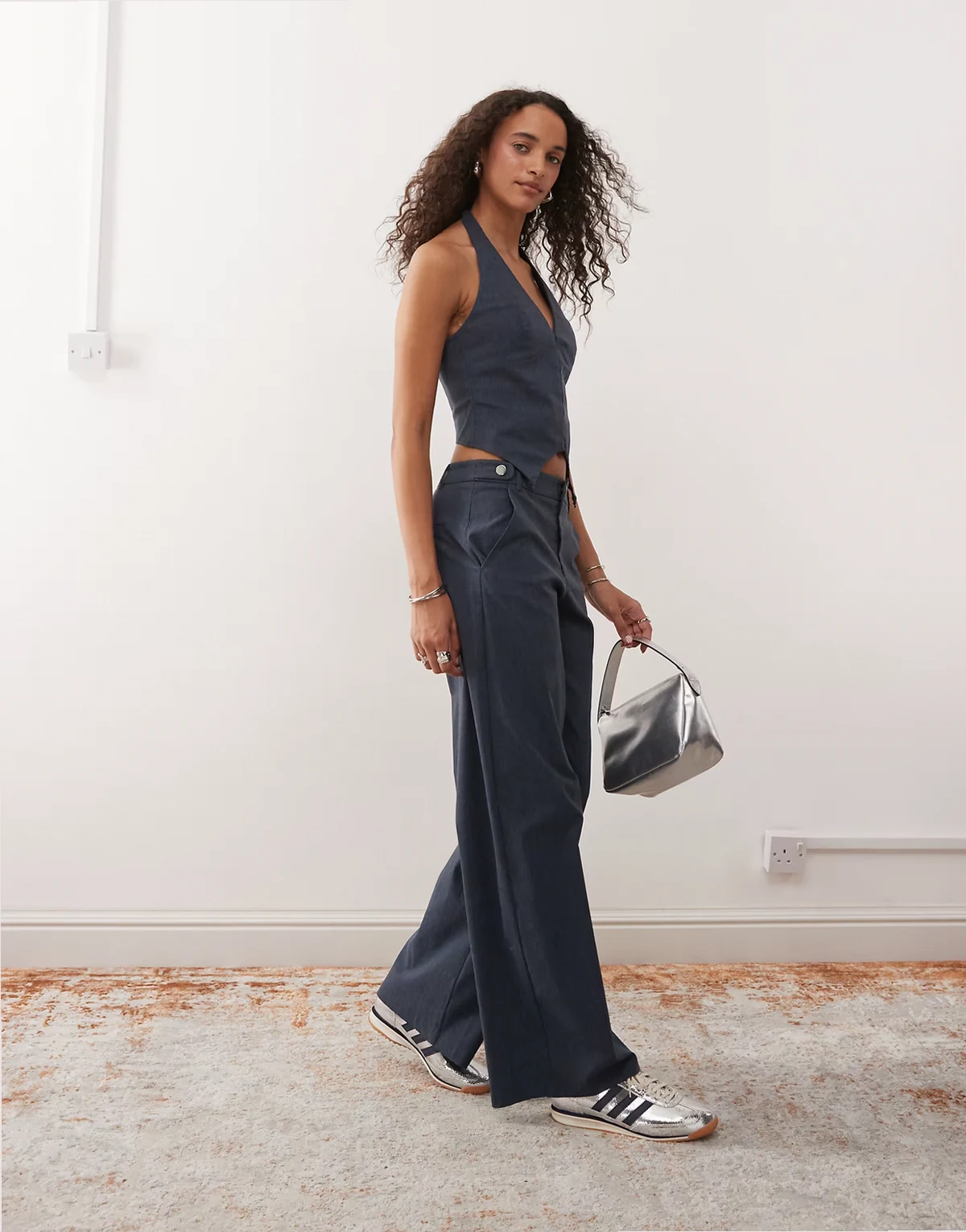 – Elegante Bengaline-Hose in Jeansblau mit niedrigem Bund