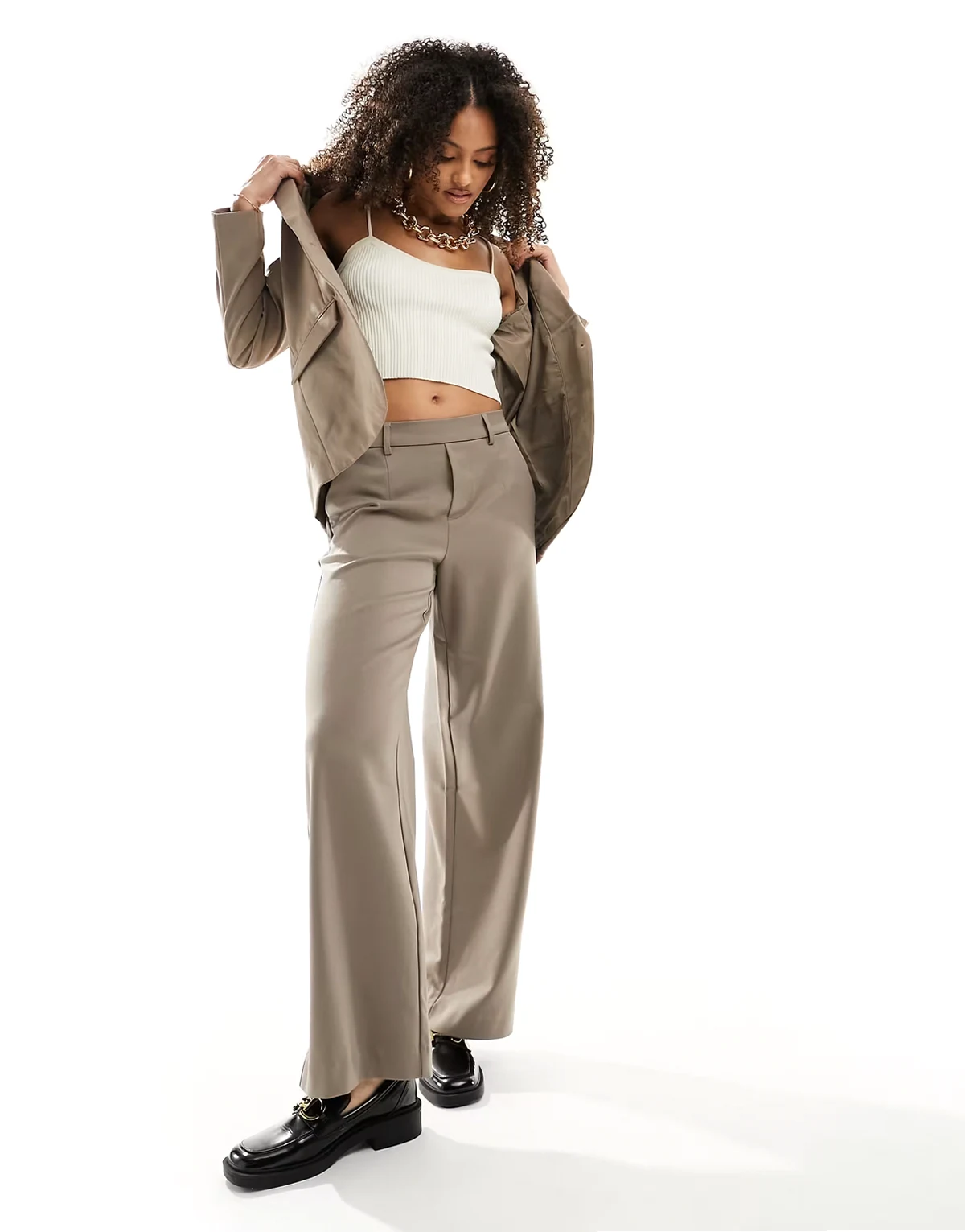 tailored wide leg pants in taupe - part of a set