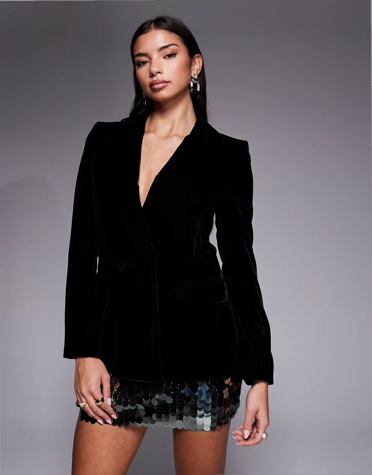 – Combi – Blazer aus Samt in Schwarz