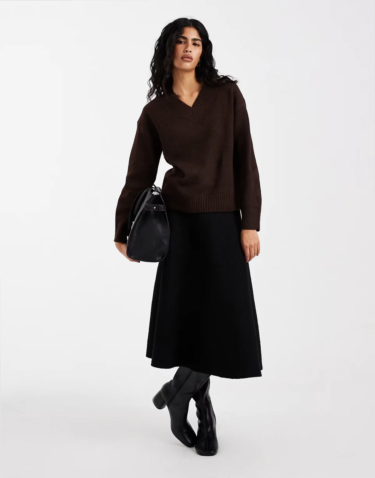 soft touch v-neck sweater in chocolate brown