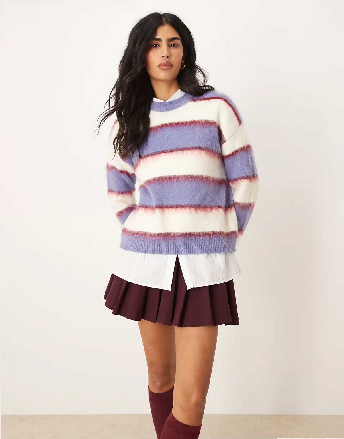 stripe knit sweater in blue and cream