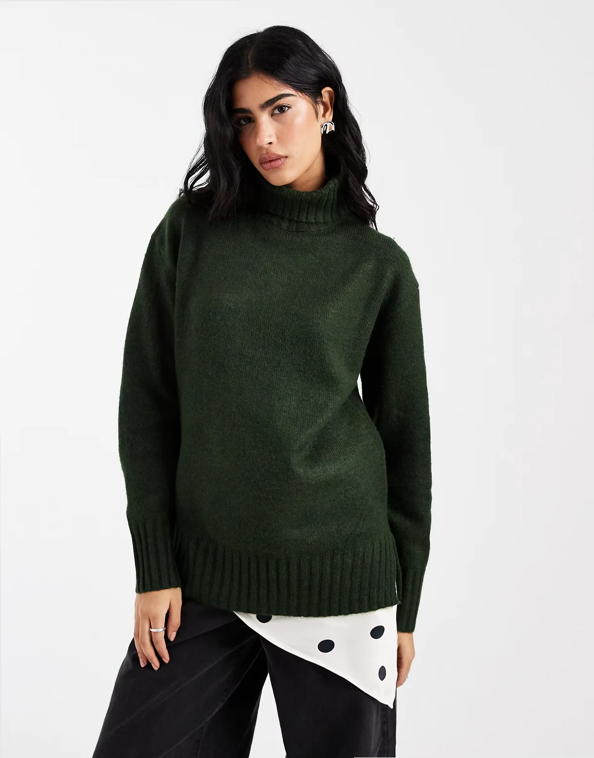 chunky knit turtleneck sweater in khaki