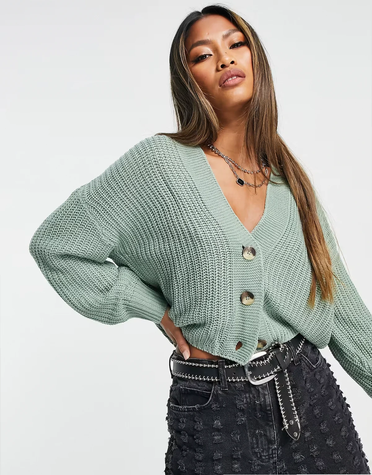 – Gerippte Strickjacke in Grün
