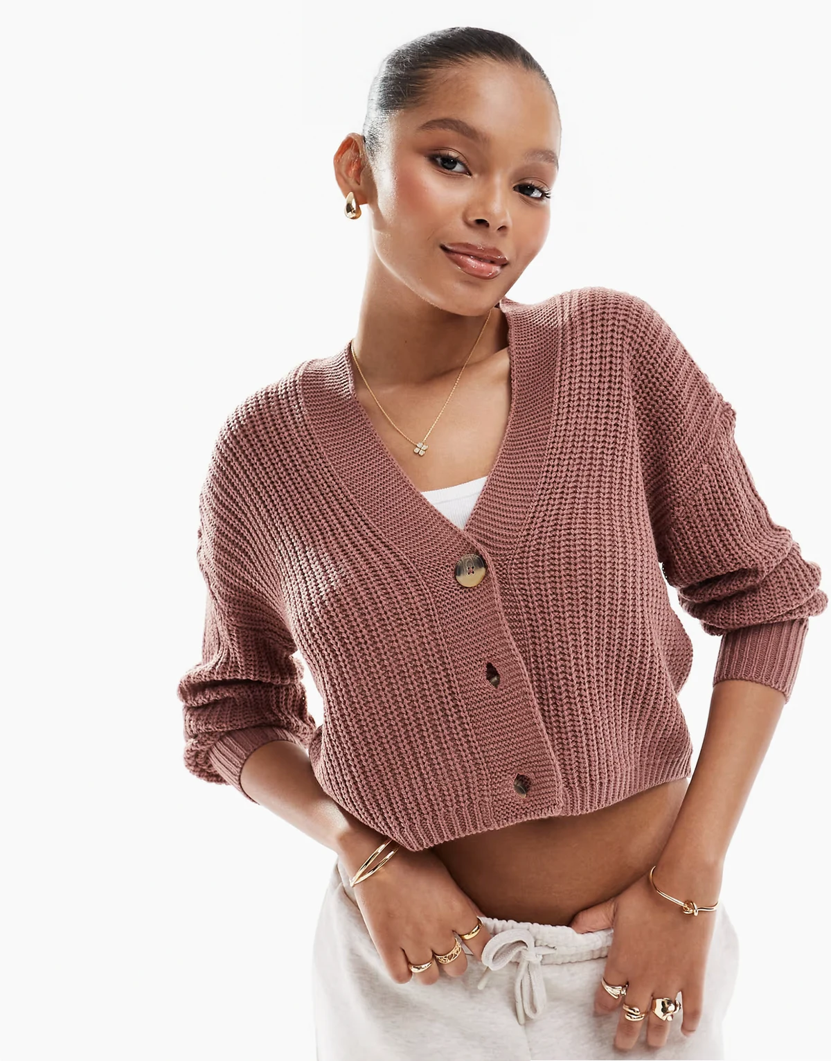– Strickjacke in Dunkelrosa