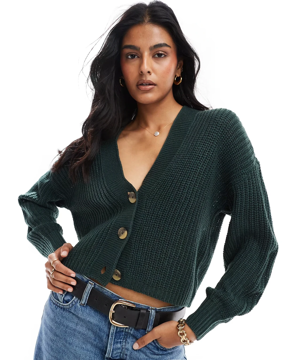 – Strickjacke in Dunkelgrün