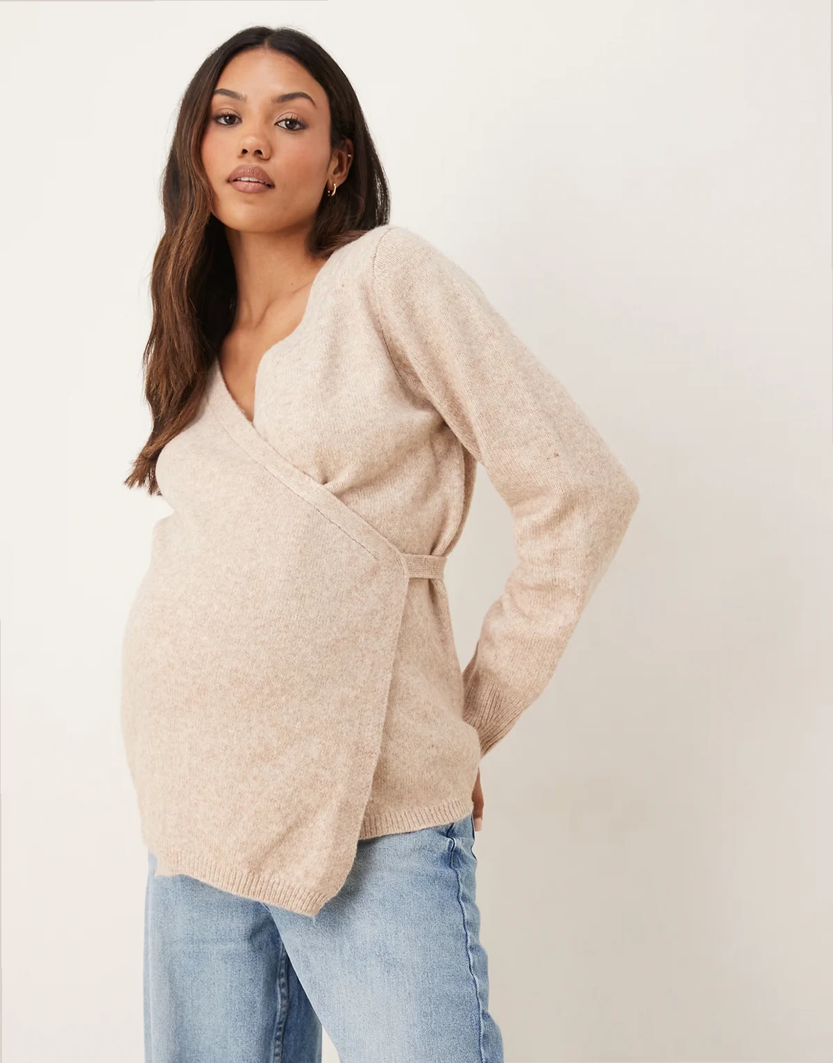 ASOS DESIGN Maternity wrap cardigan in oatmeal