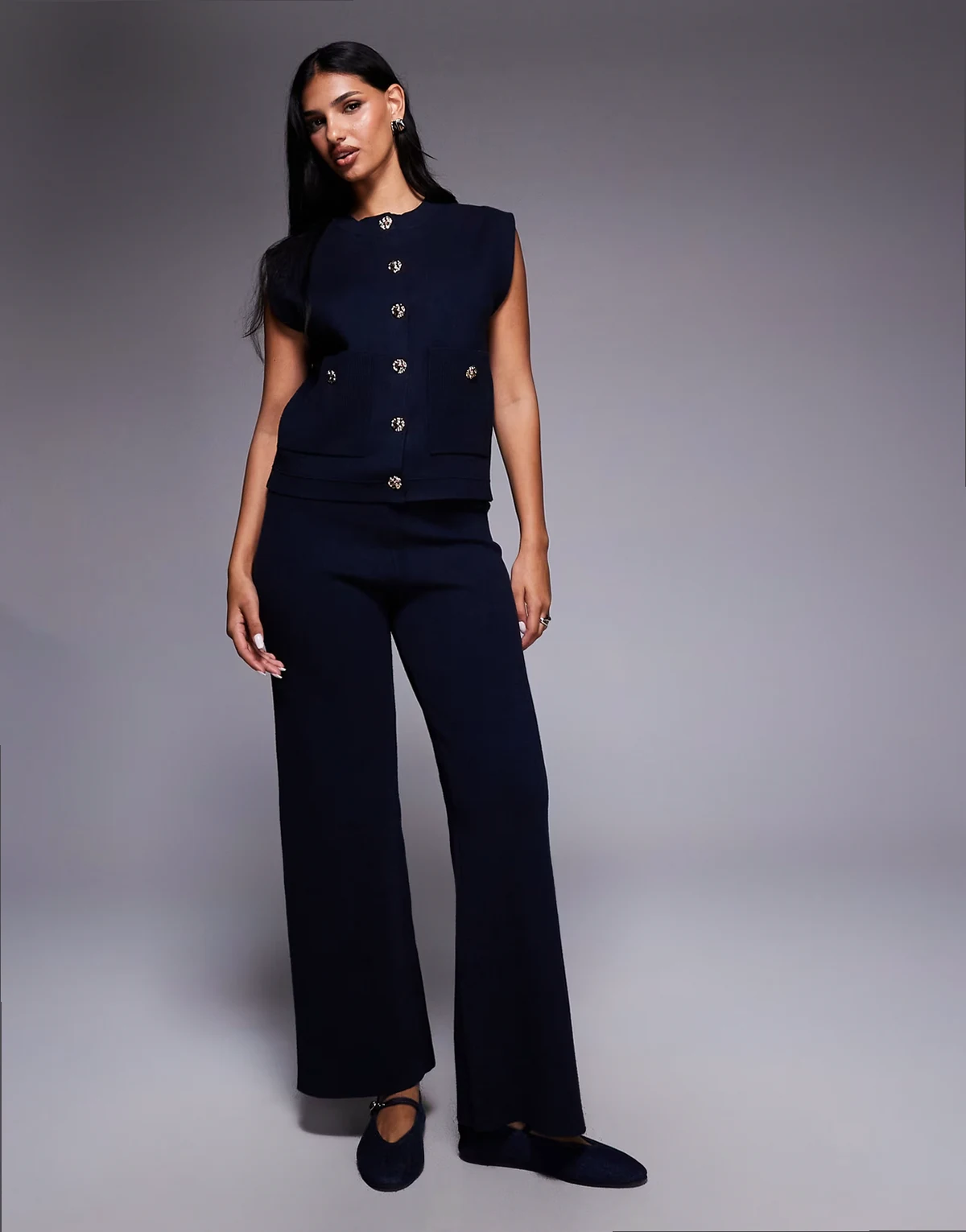 knit wide leg pants in navy