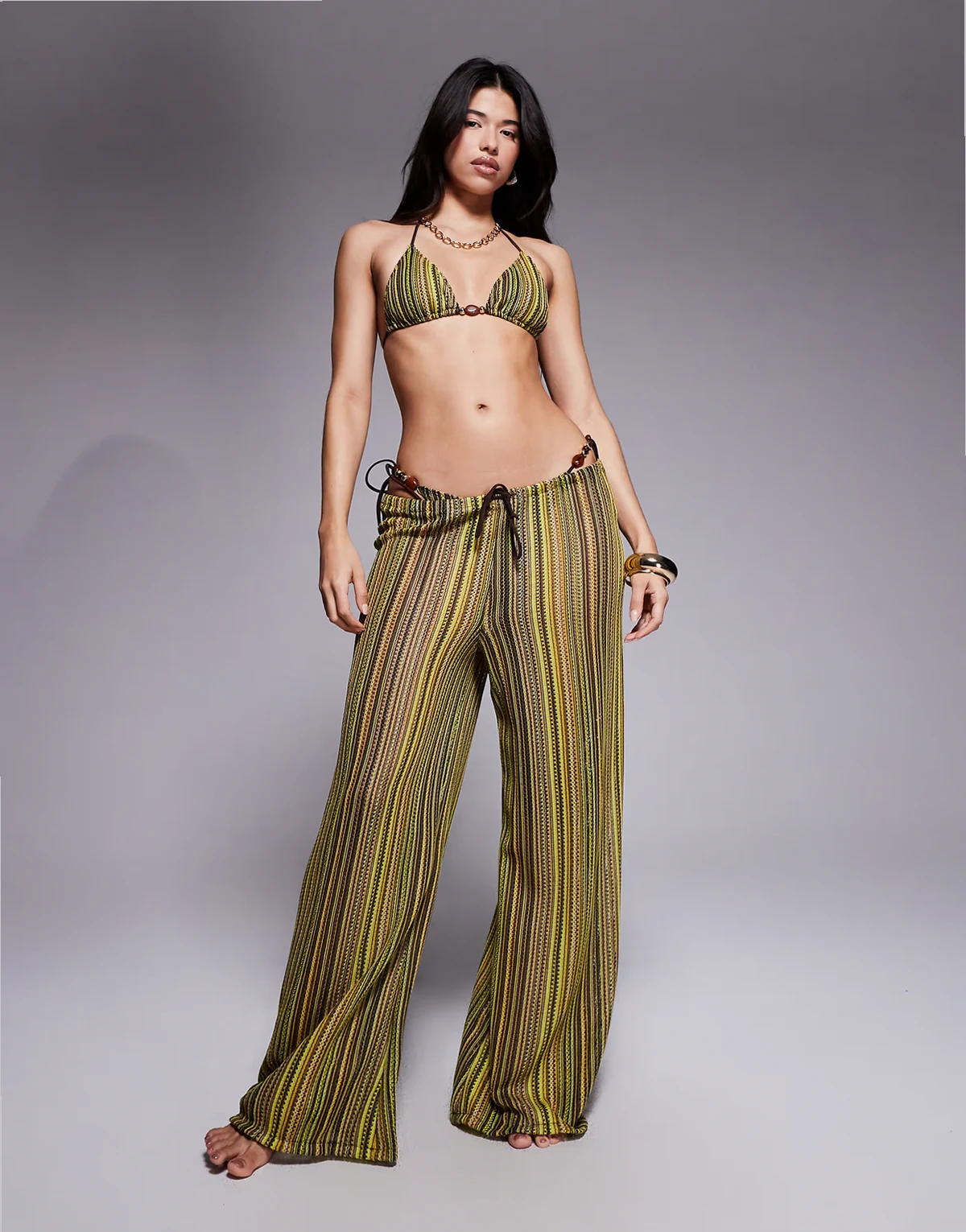 crochet beach pants in green stripe