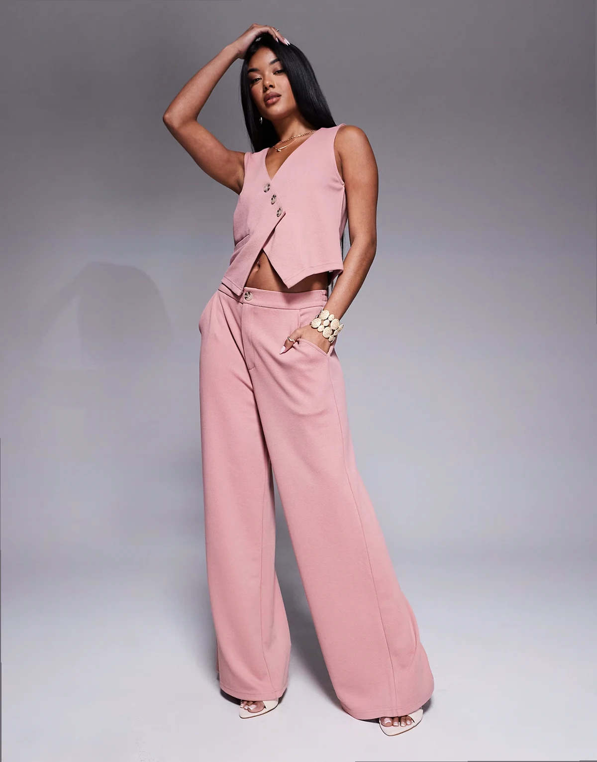 – Hose aus Jersey-Twill in Rosa mit weitem Bein, Kombiteil