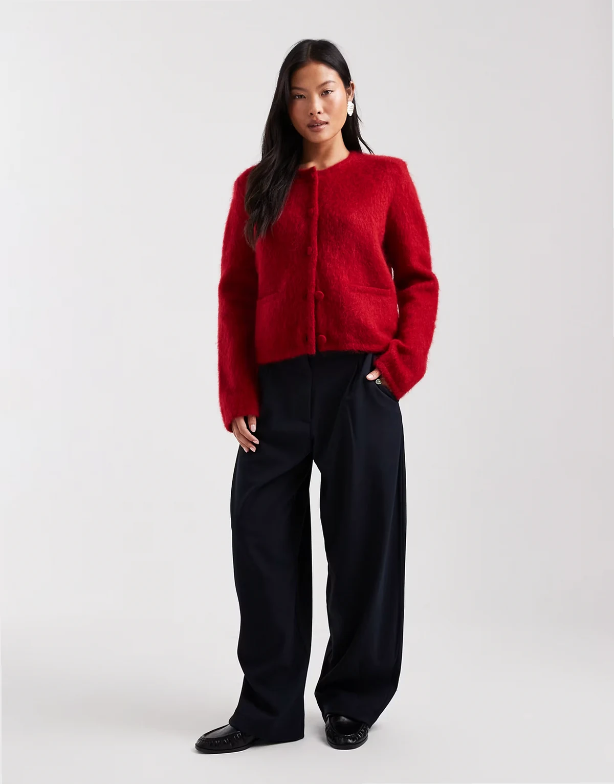 Petite – Elegante, bogenförmige Barrel-Leg-Hose in Marineblau