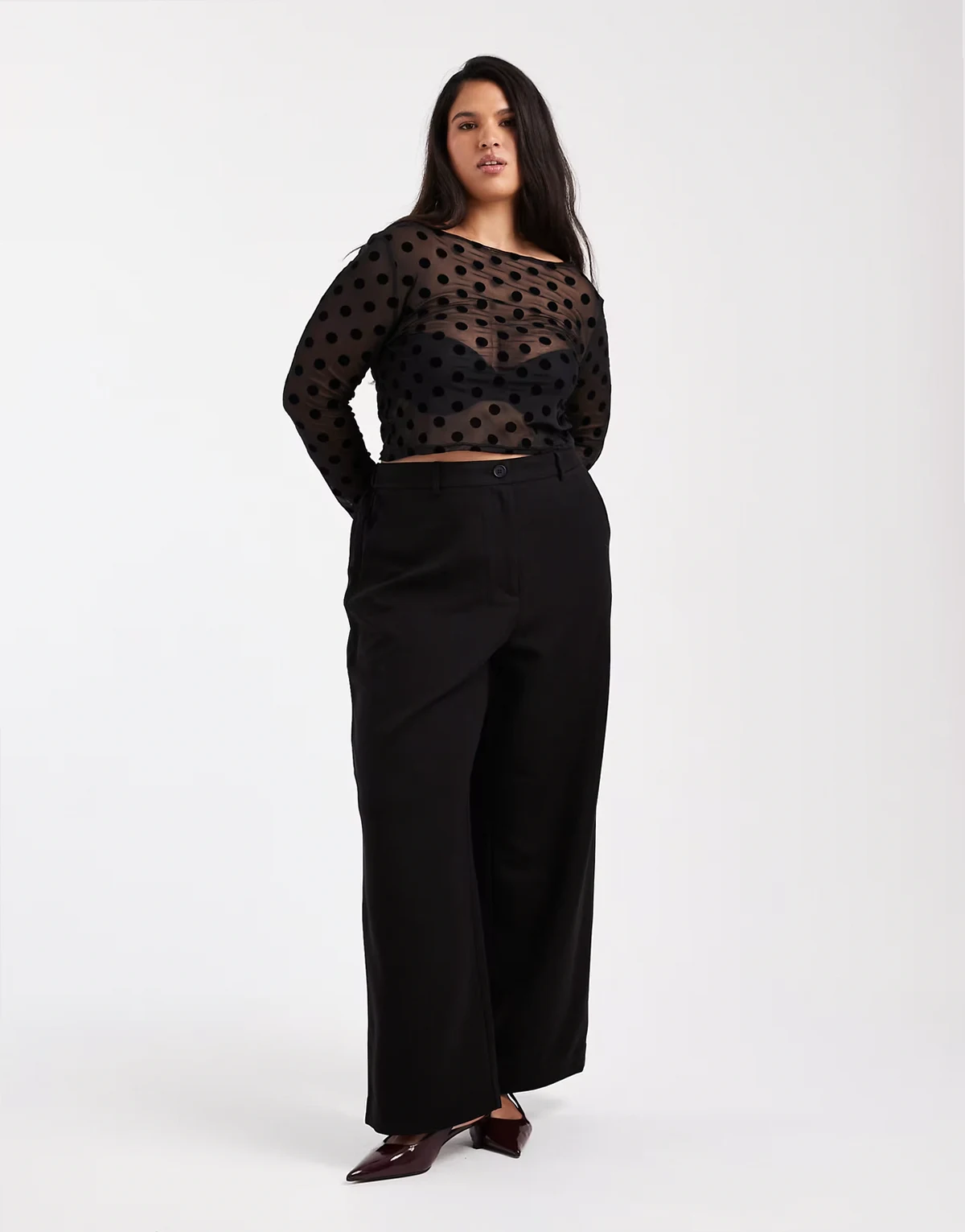 Pieces Curve wide leg dad pants with belt loops in black
