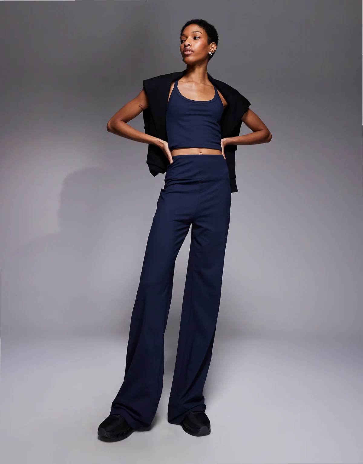 Tall Icon soft touch high waist wide leg dance pants in midnight navy