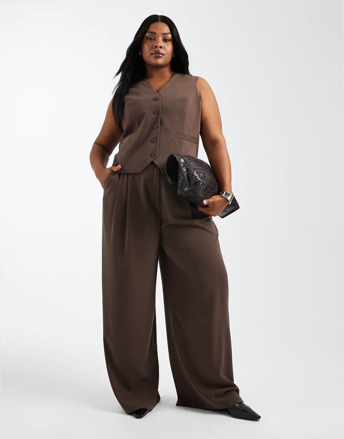 wide leg tailored pants in chocolate brown - part of a set