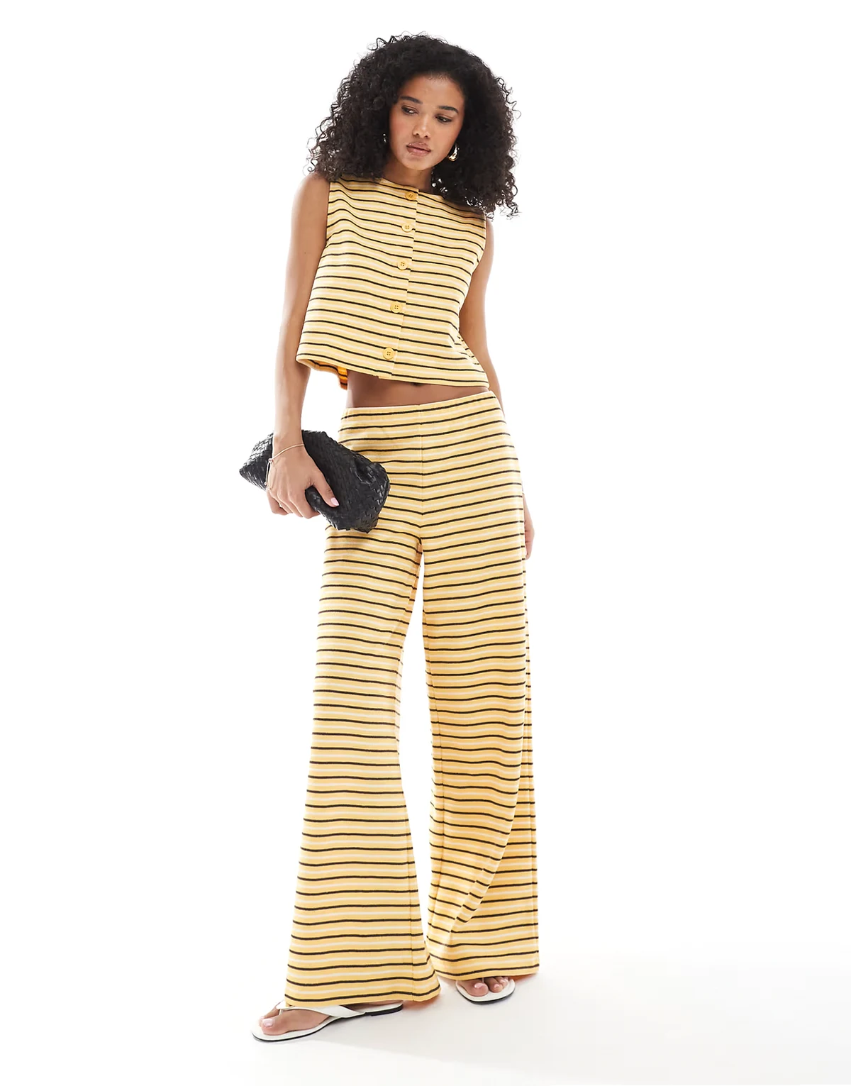 premium rib knit wide leg pants in stripes